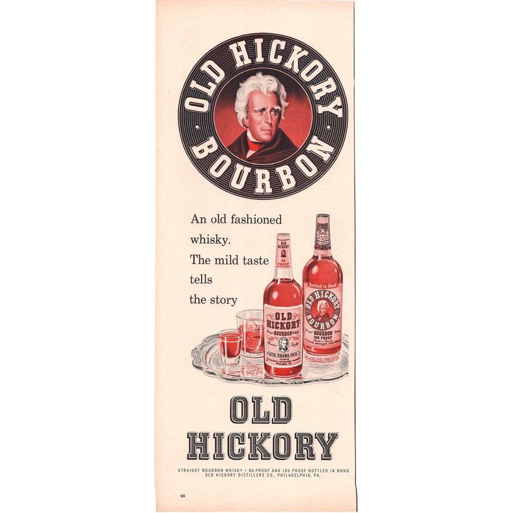 Old Hickory Bourbon Whisky / Johns Manville Asbestos Advertisement 1950s Vintage
